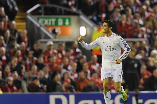 Cristiano Ronaldo celebrates his goal against Liverpool