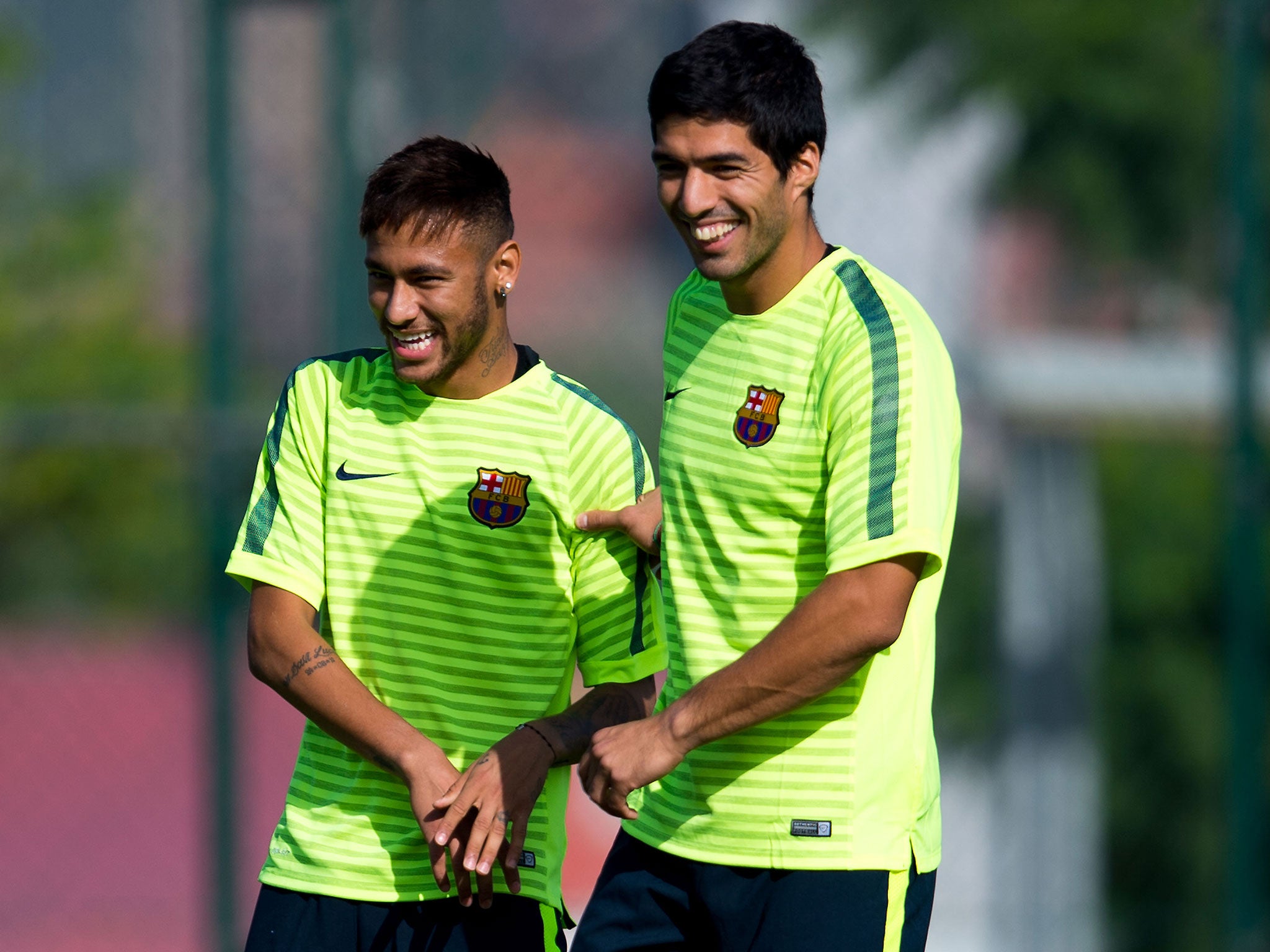 Neymar and Lionel Messi in training this week