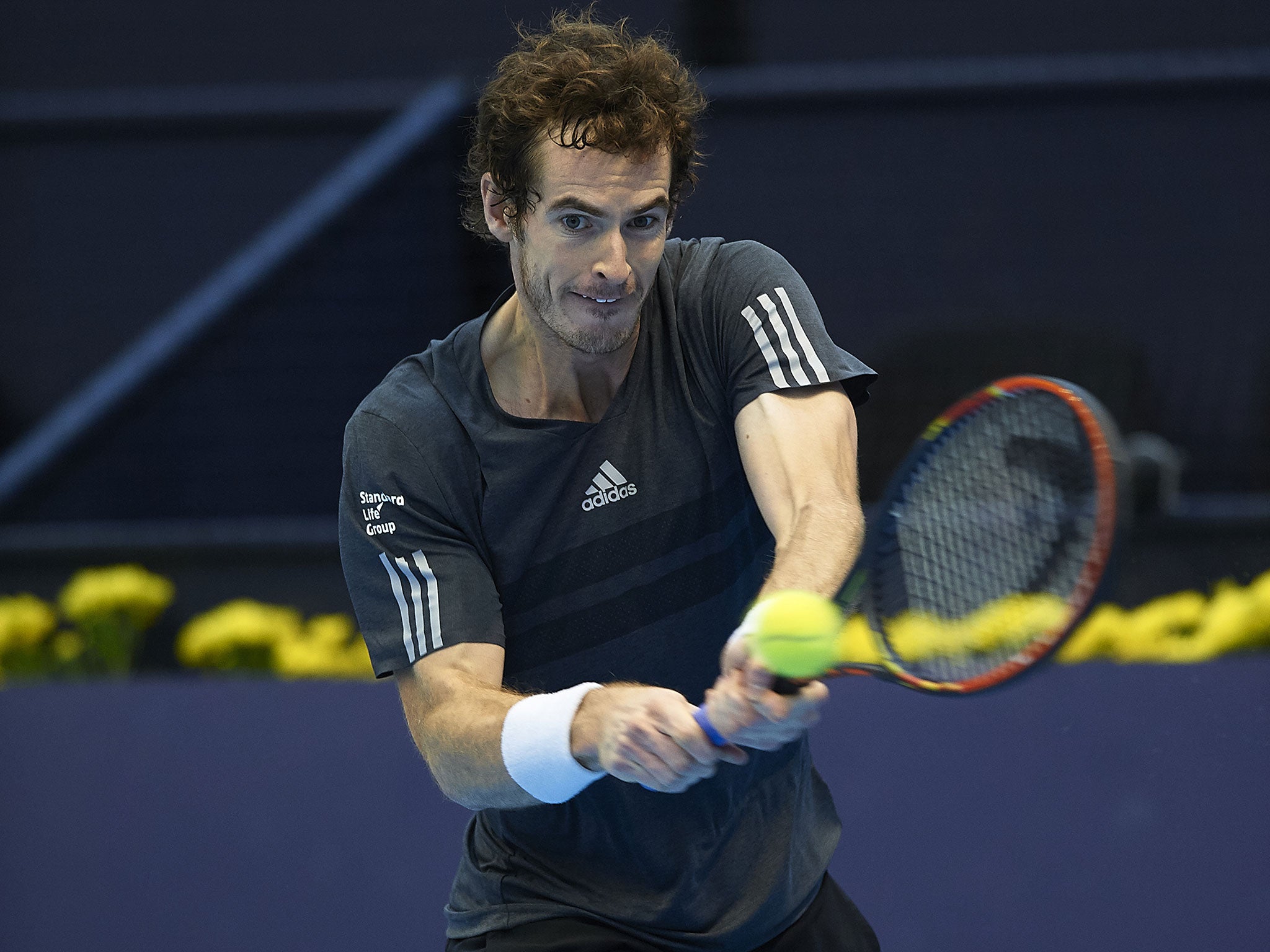 Andy Murray makes a return during his win over Kevin Anderson on Friday