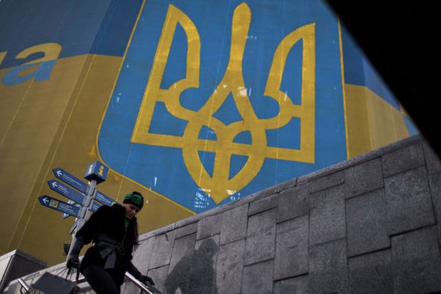 Blue and gold of the national flag adorned Kiev buildings on Saturday