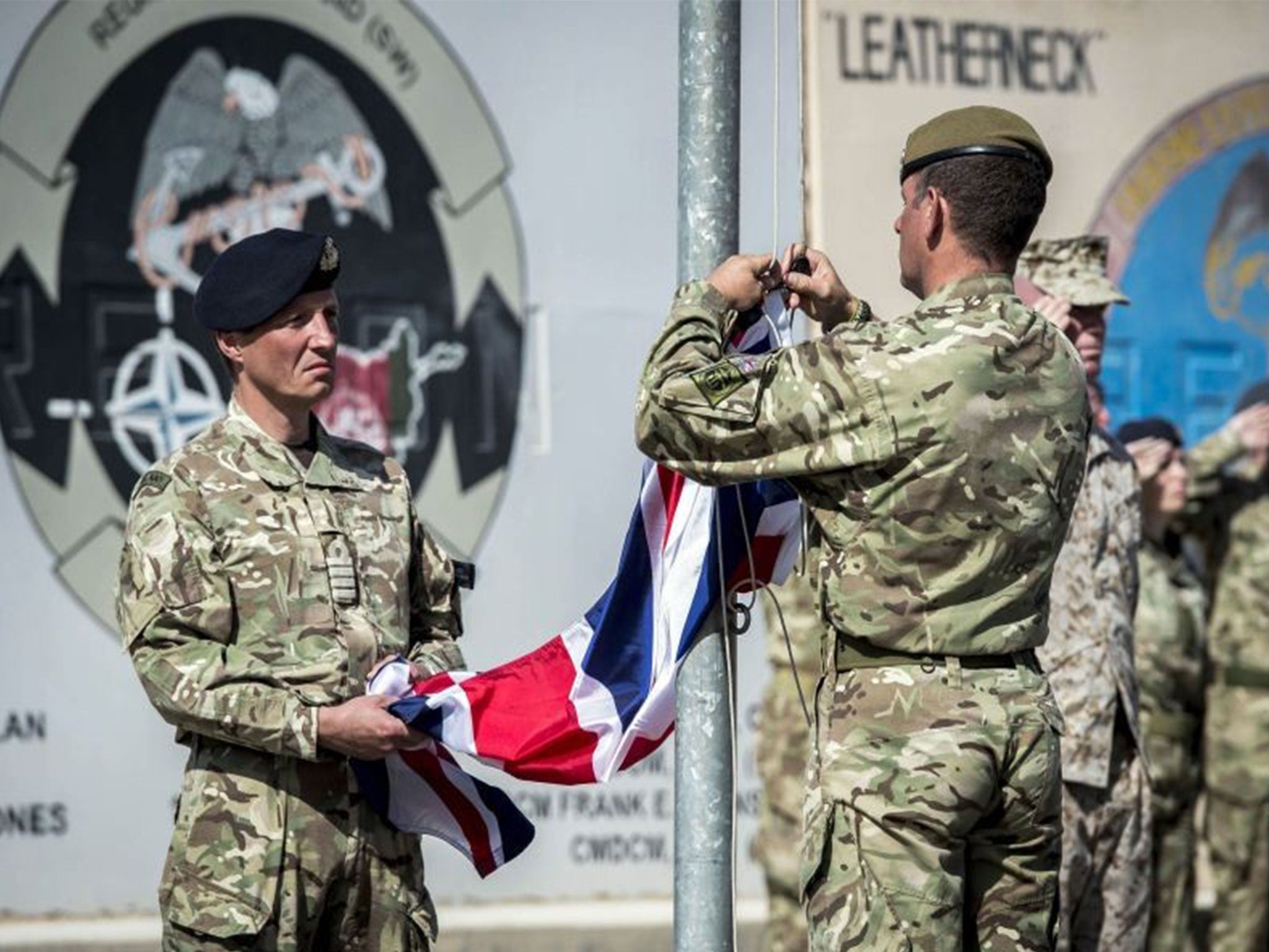 The final Union Flag is lowered in Camp Bastion