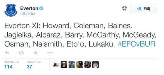 Everton named 12 players on their Twitter page
