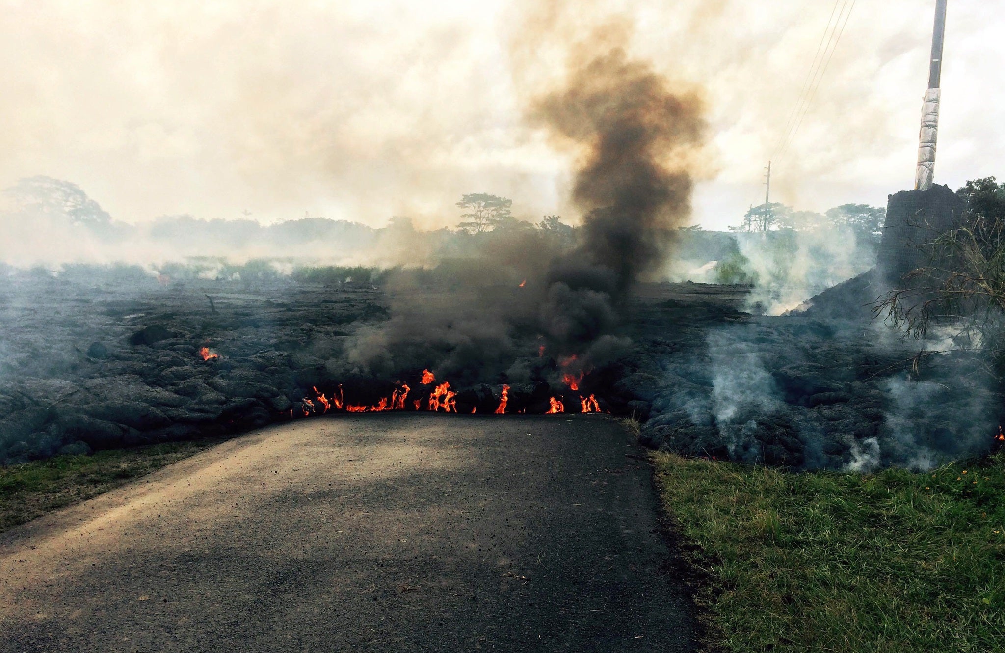 The stretch of lava from the Kilauea volcano in Hawaii, which measures up to 230 ft wide