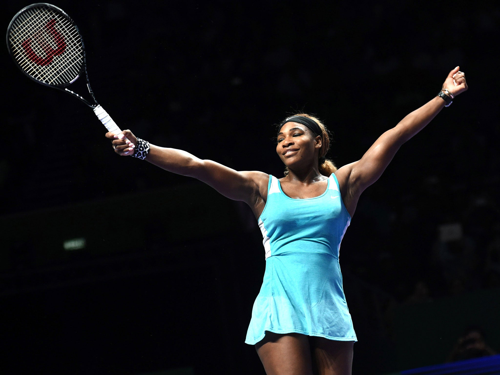 Serena Williams celebrates winning the WTA Finals