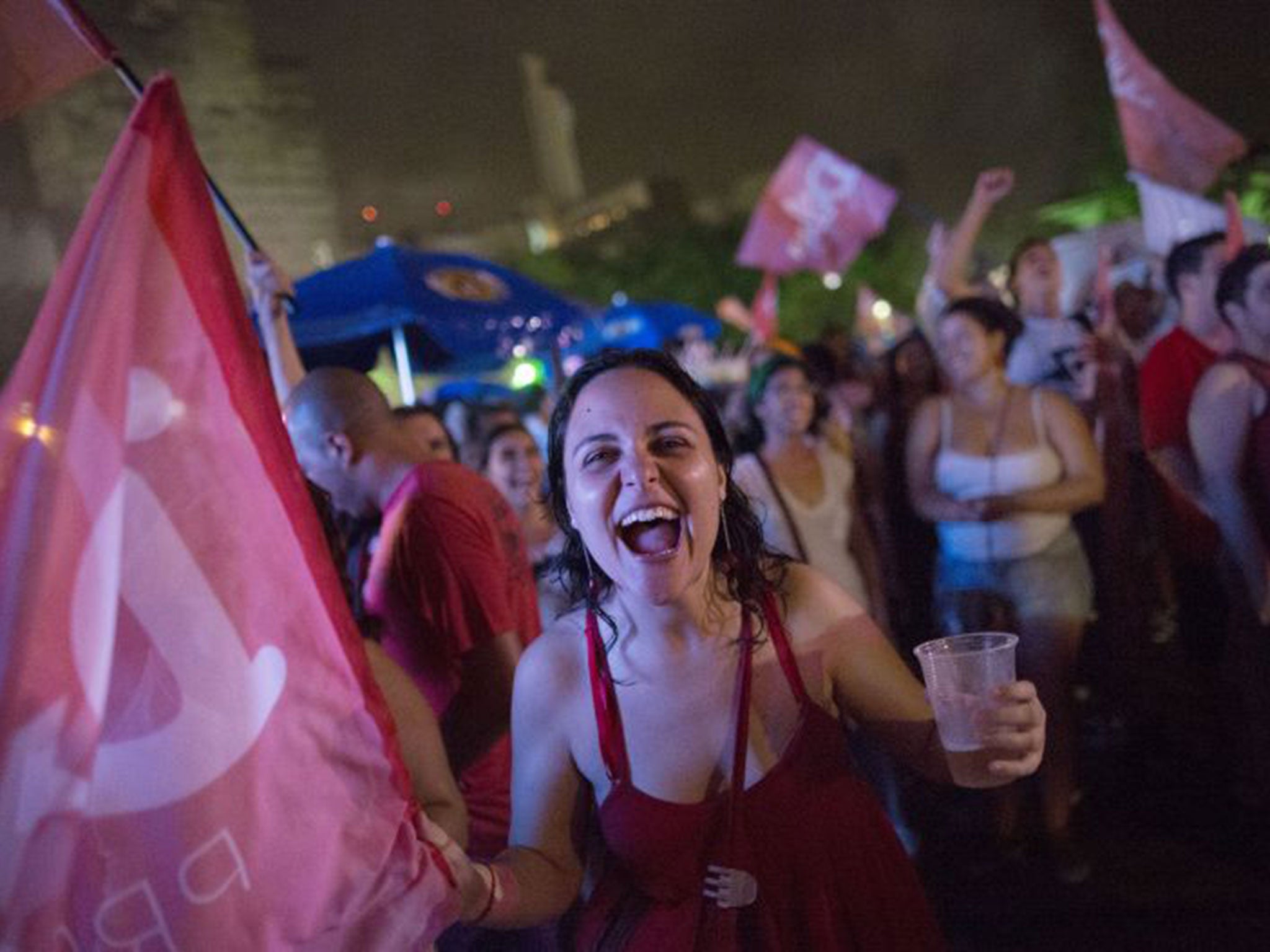 Workers’ Party supporters in Rio de Janeiro celebrate Sunday’s presidential election victory