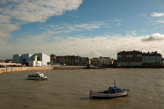 Margate turner contemporary gallery and harbour beach and seafront, in Thanet, Kent 