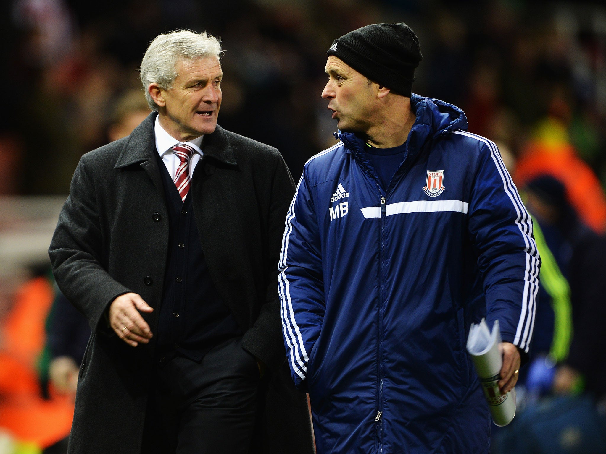 Stoke City assistant Mark Bowen (right) with Mark Hughes