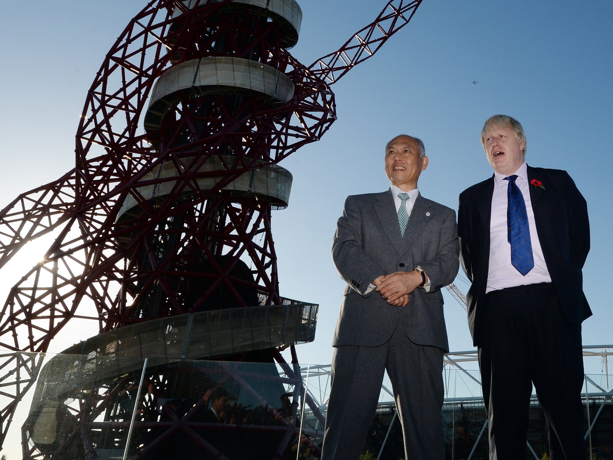Mayor of London Boris Johnson welcomes the Governor of Tokyo Mr Yoichi Masuzoe to the Olympic Park in London, where he showed him the various London 2012 Olympic venues ahead of Tokyo hosting the 2020 Games