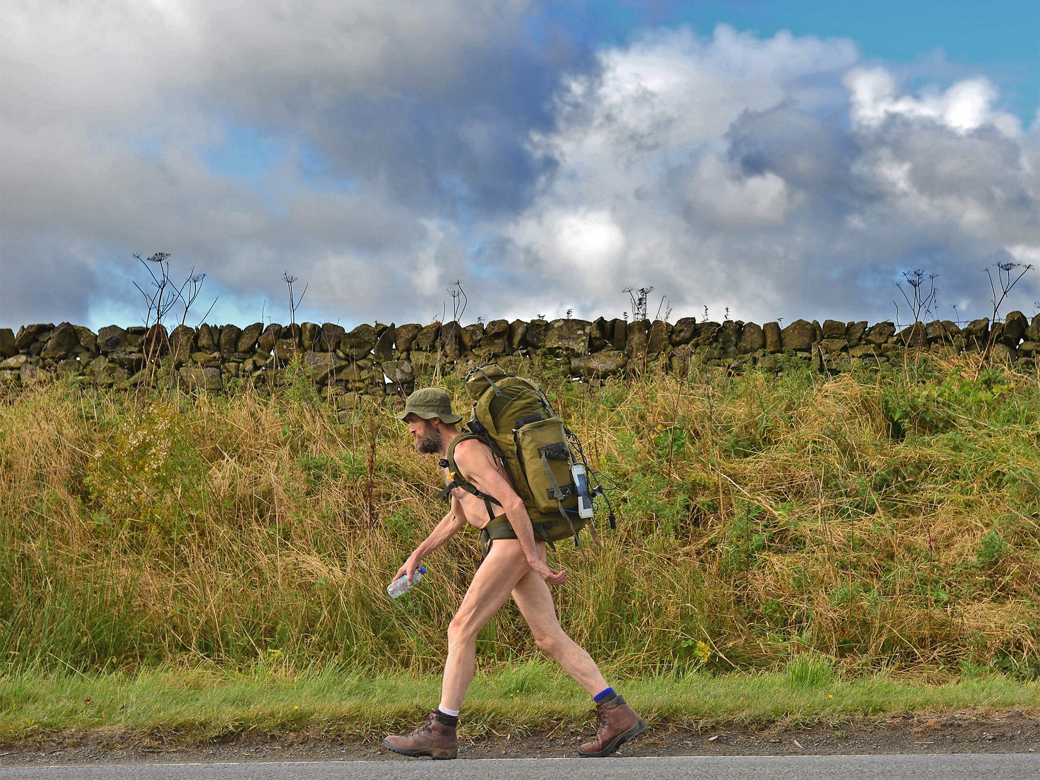 Stephen Gough makes his way south through Peebles in the Scottish Borders, in 2012