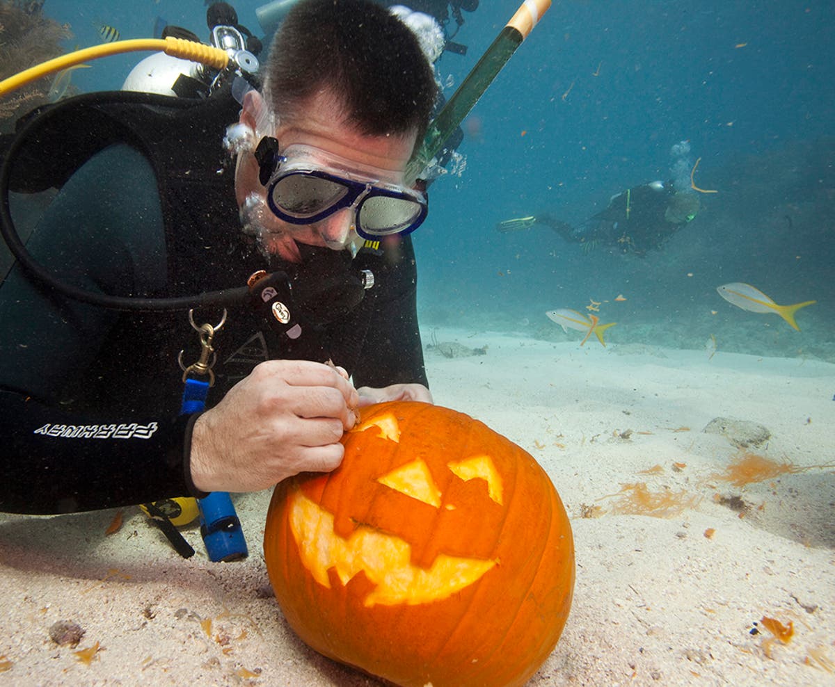 Video: Underwater pumpkin carving | The Independent | The Independent