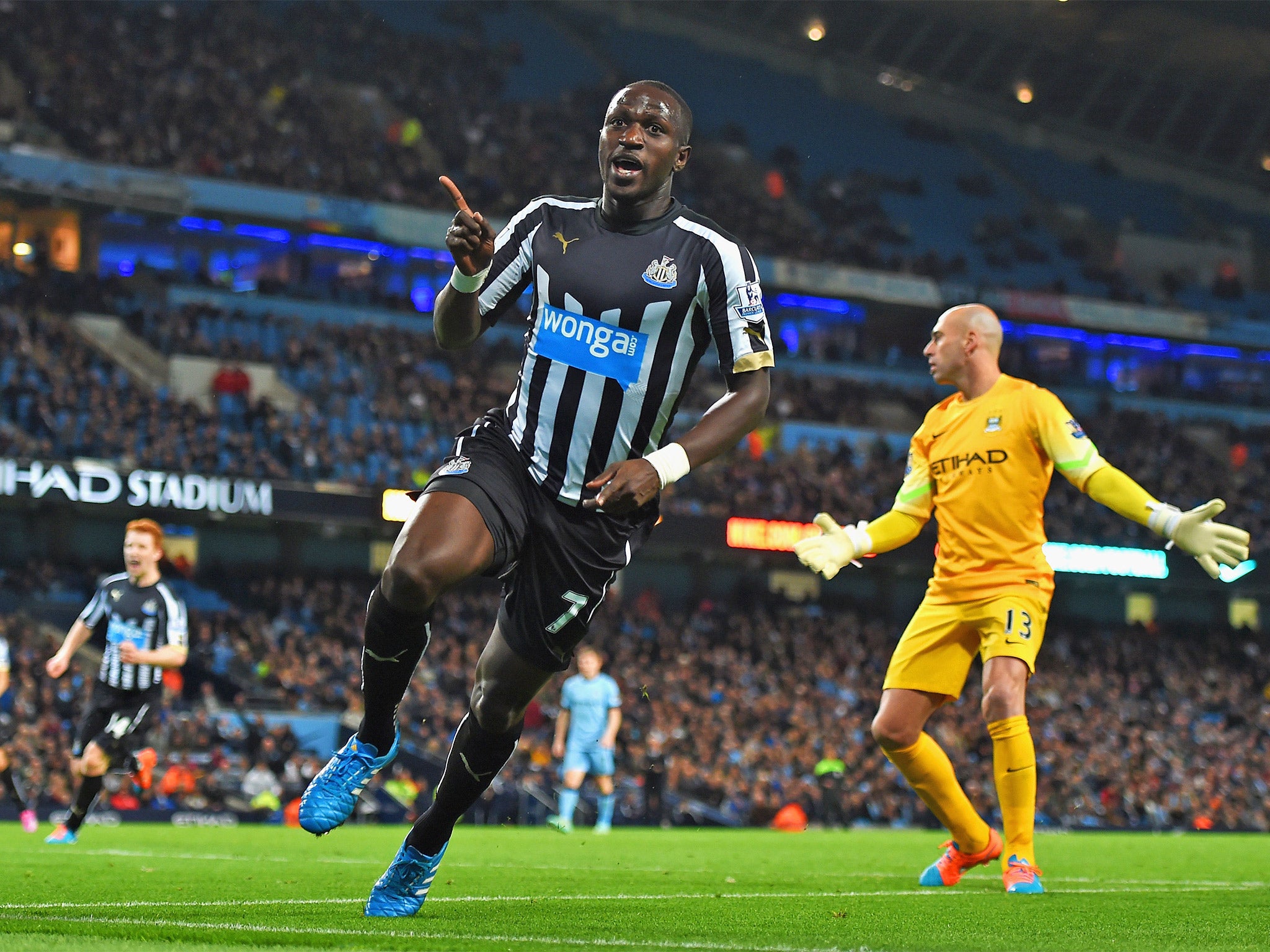 Moussa Sissoko celebrates scoring Newcastle's second goal