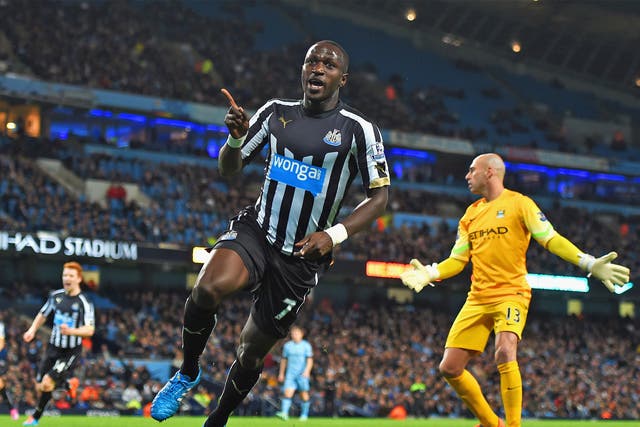 Moussa Sissoko celebrates scoring Newcastle's second goal 