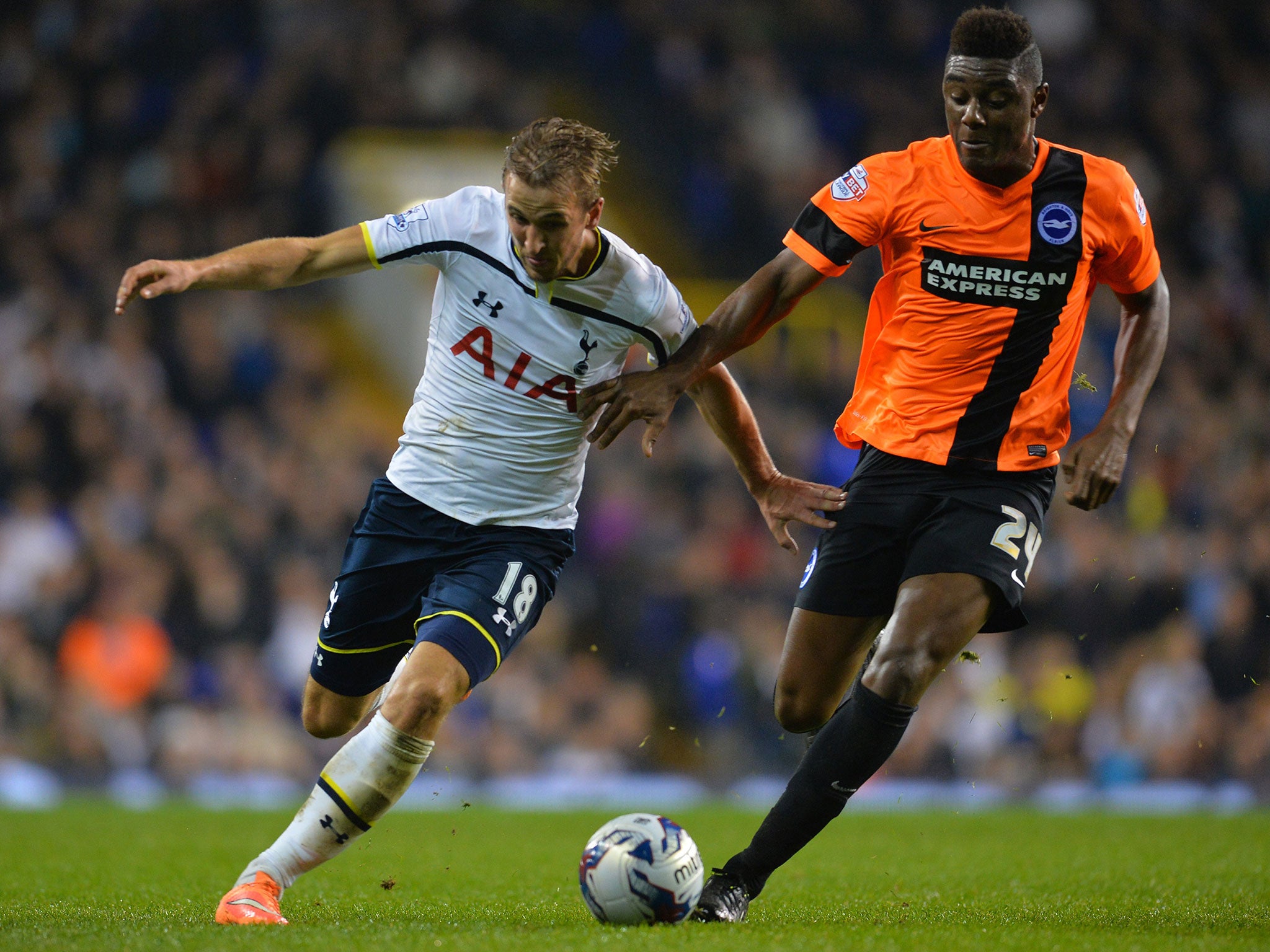 Harry Kane battles with Rohan Ince