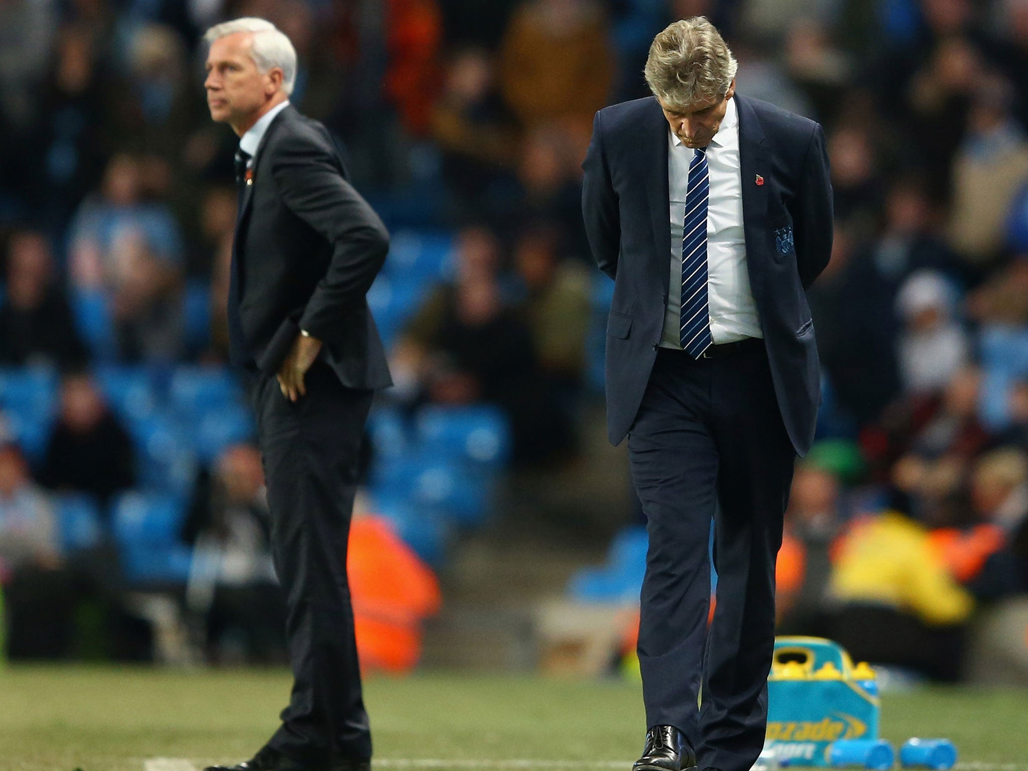Manuel Pellegrini looks dejected during Manchester City's 2=- defeat to Newcastle