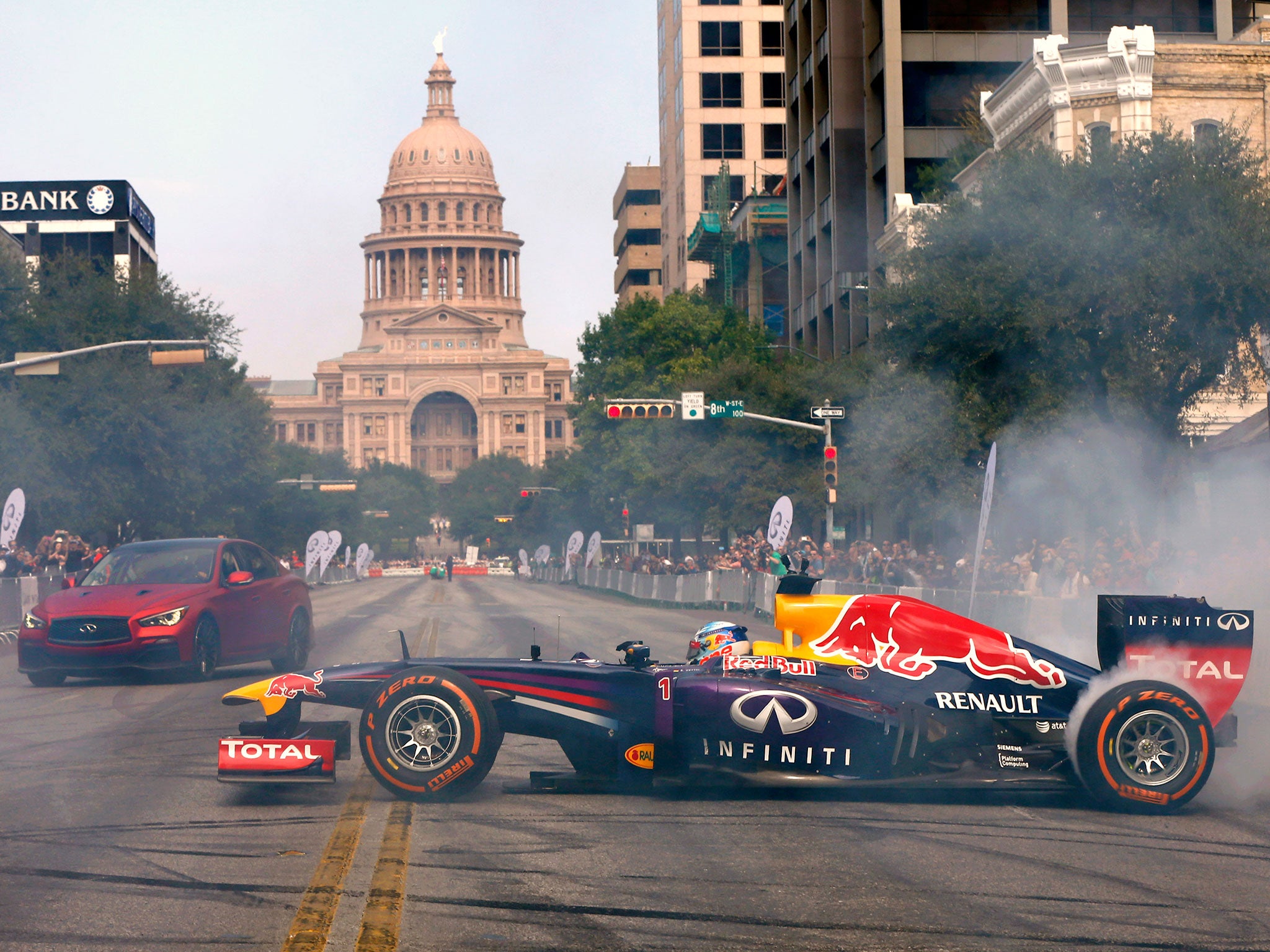 Red Bull take part in a demonstration in Texas