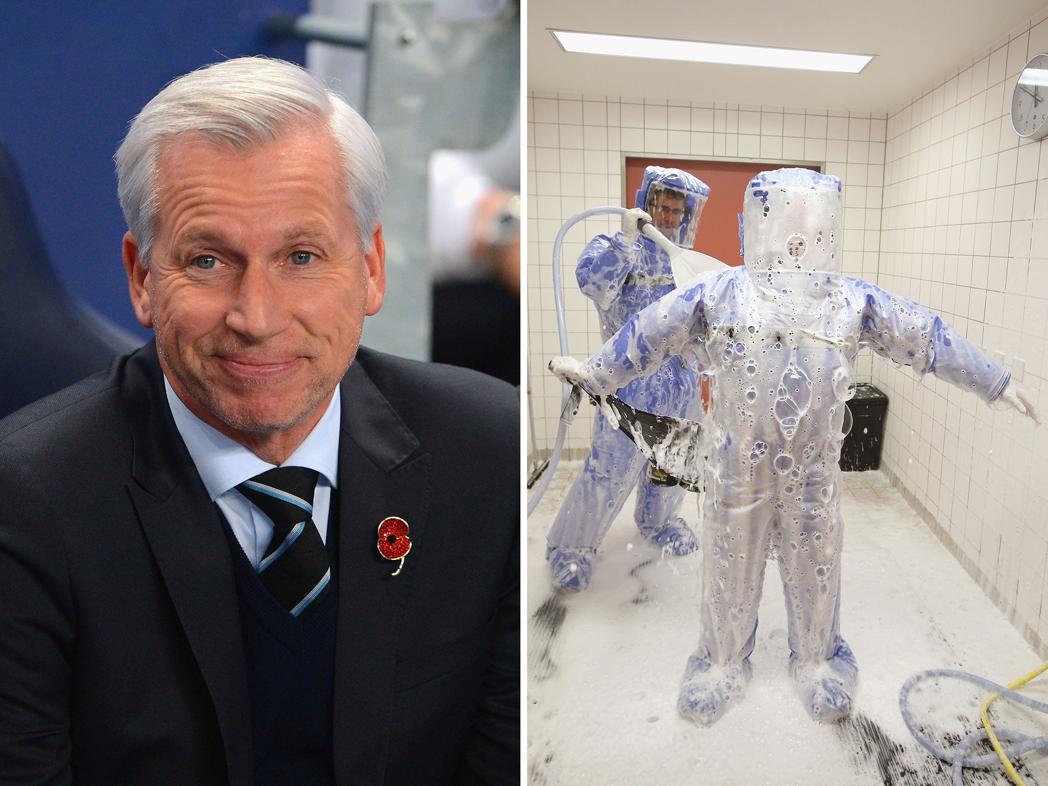 Alan Pardew was interrupted by an Ebola warning message
