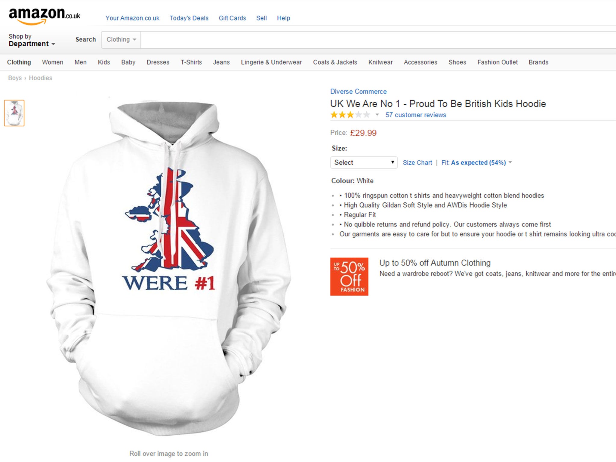 The hoodie is on sale at Amazon UK
