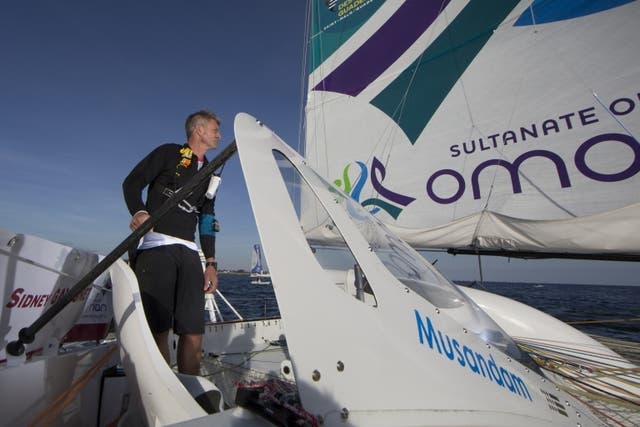 Sidney Gavignet will be happy to complete the course of the Route du Rhum on his 70-foot trimaran Musandam-Oman Sail
