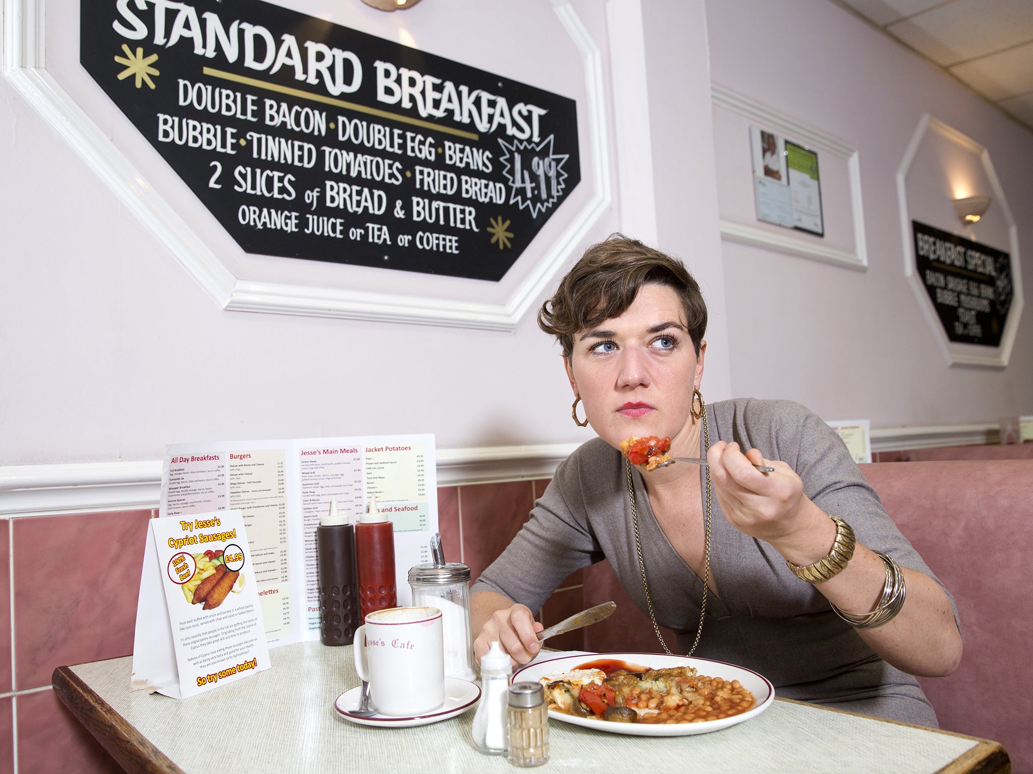Taste the difference: Nell Frizzell tucks into a fry-up in Jesse's cafe in east London