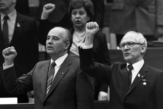 In his book 'Pilgrim Spy,' Tom Shore says he thwarted a plot to assassinate Mikhail Gorbachev (left) when he met Erich Honecker (right) in 1989