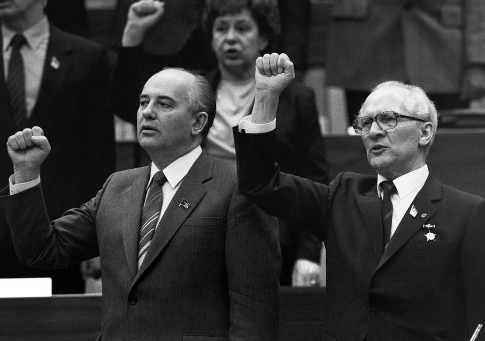 Mikhail Gorbachev (left), and Erich Honecker in 1986