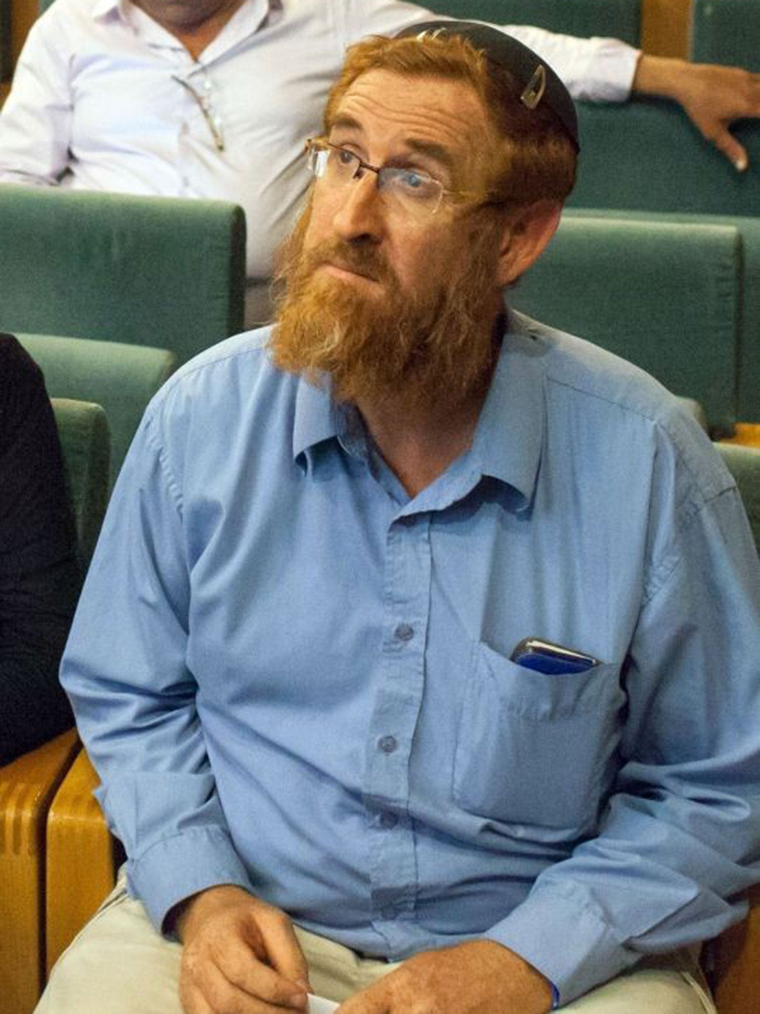 Yehuda Glick, a 'Temple Mount' Jewish activist, at a conference at the Menachem Begin Heritage Centre in Jerusalem on October 29, just before he was shot