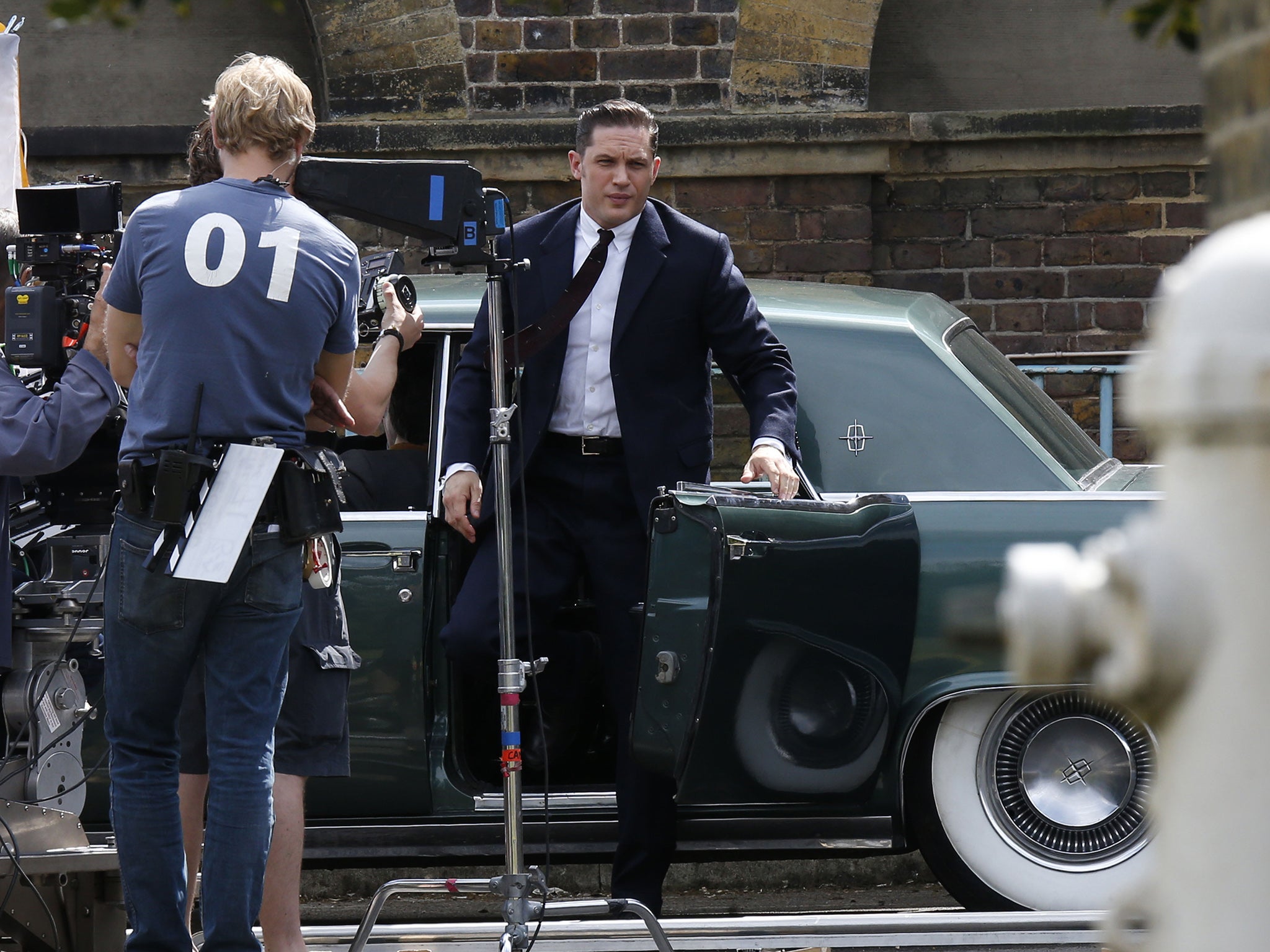 Tom Hardy on the set of 'Legend' in London