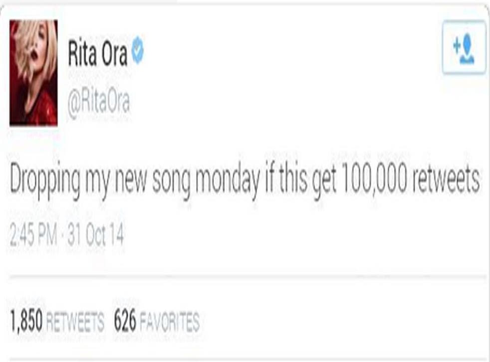 Rita Ora has since deleted the tweet 