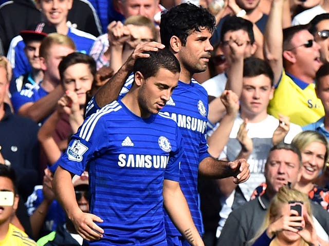 Eden Hazard and Diego Costa celebrate for Chelsea