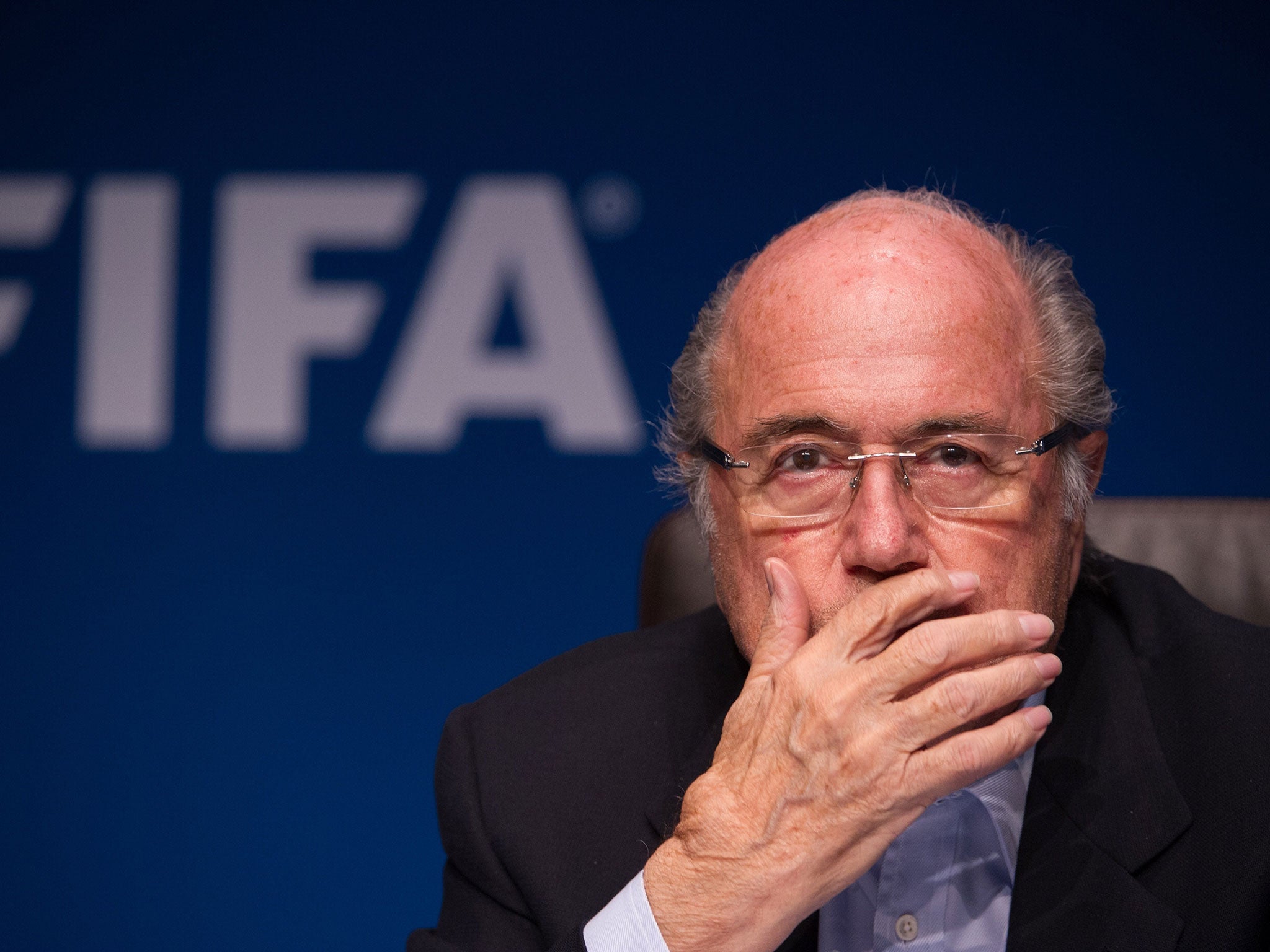 Fifa president Sepp Blatter at the launch of the 2018 World Cup logo