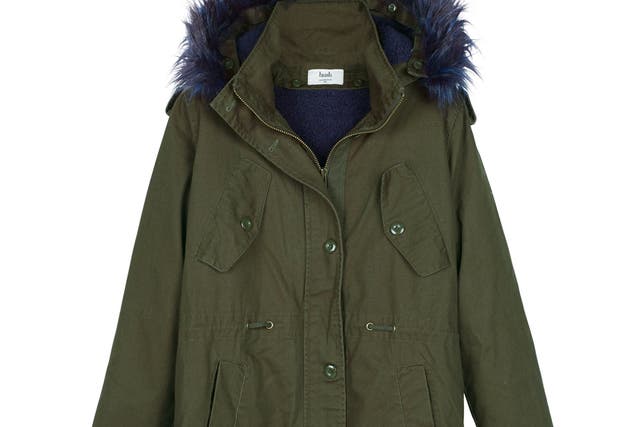 Coat with contrasting navy lining and trim from Hush, £170, hush-uk.com