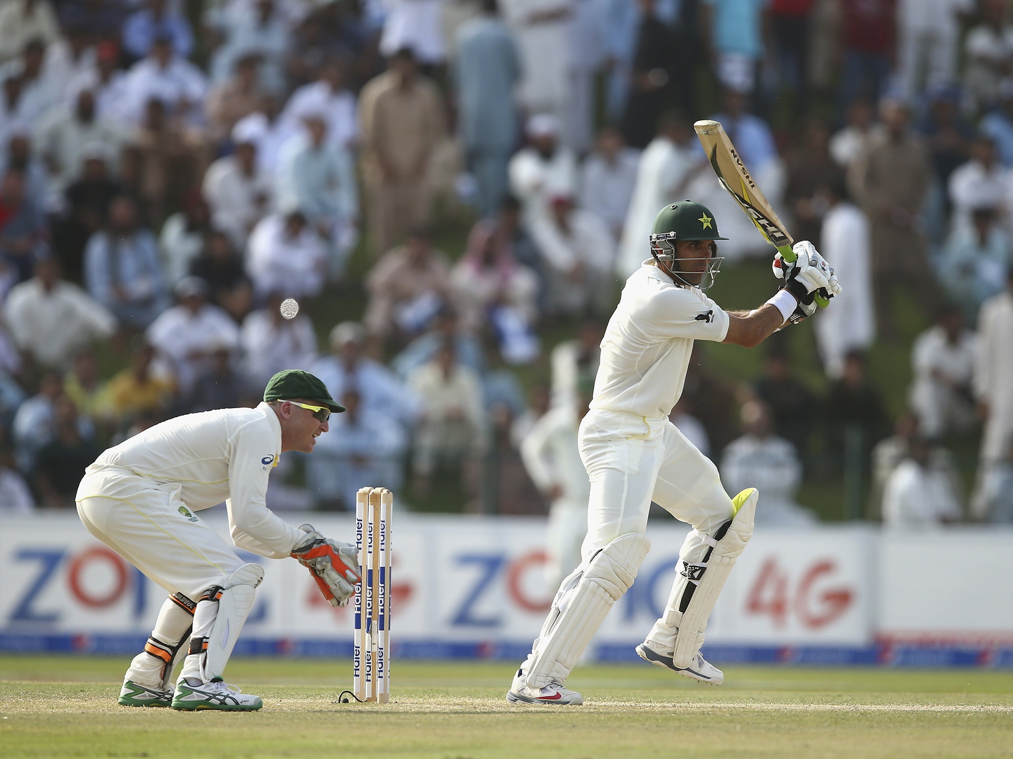 Misbah-ul Haq of Pakistan bats during Day Two of the Second Test