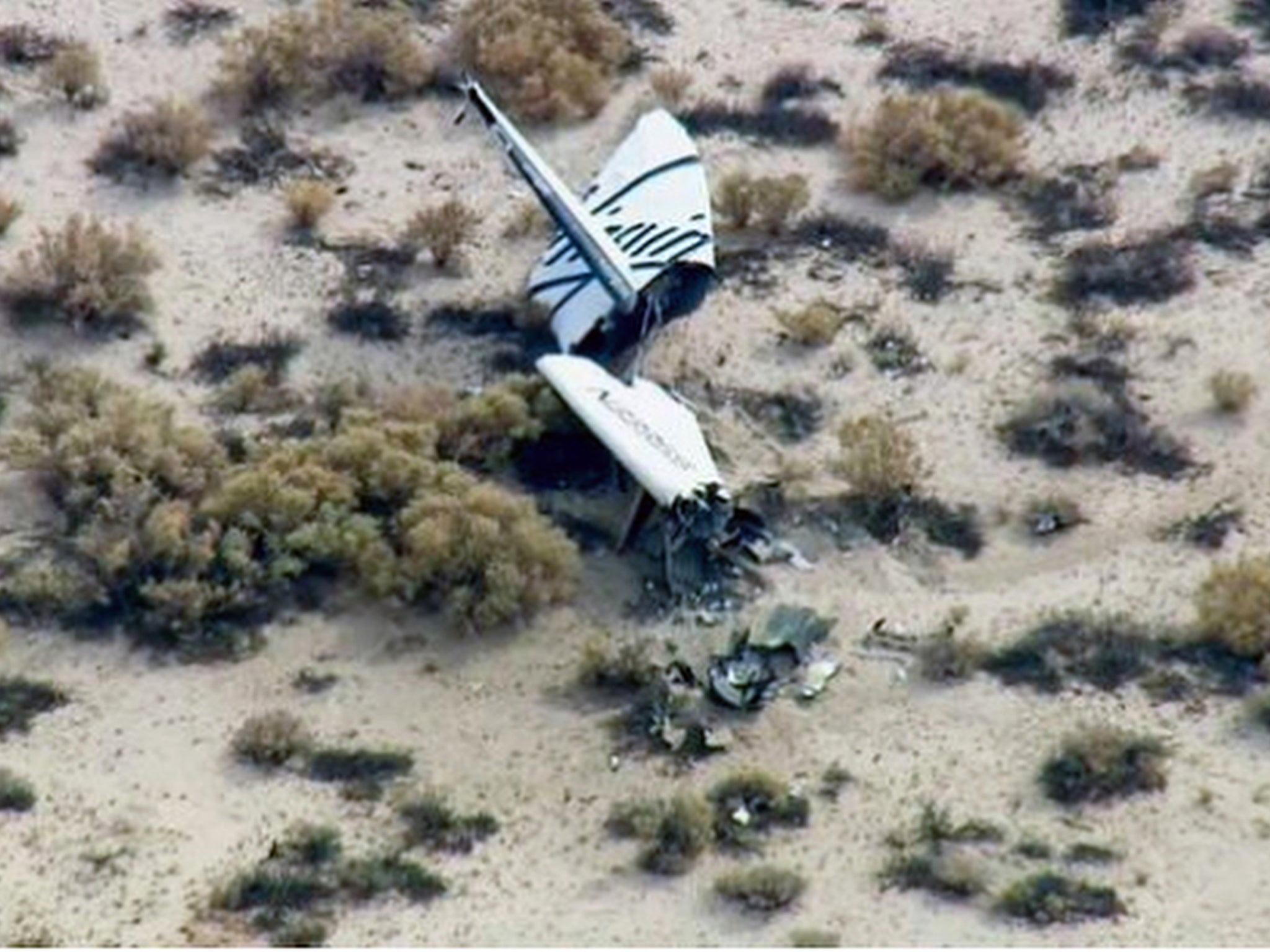 The wreckage of what is believed to be SpaceShipTwo in Southern California's Mojave Desert
