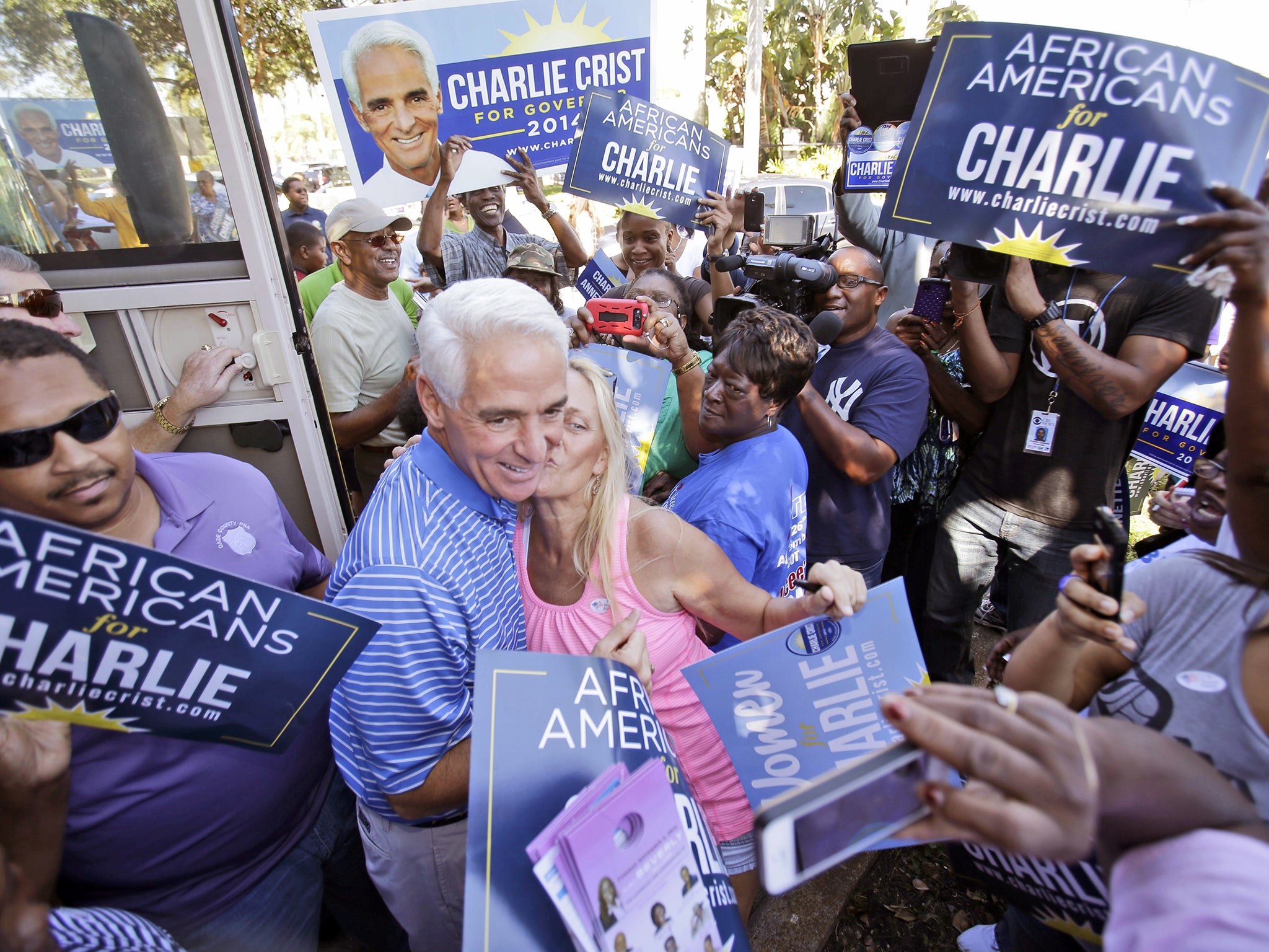 Charlie Crist, now a Democrat candidate for governor, campaigning in Fort Lauderdale