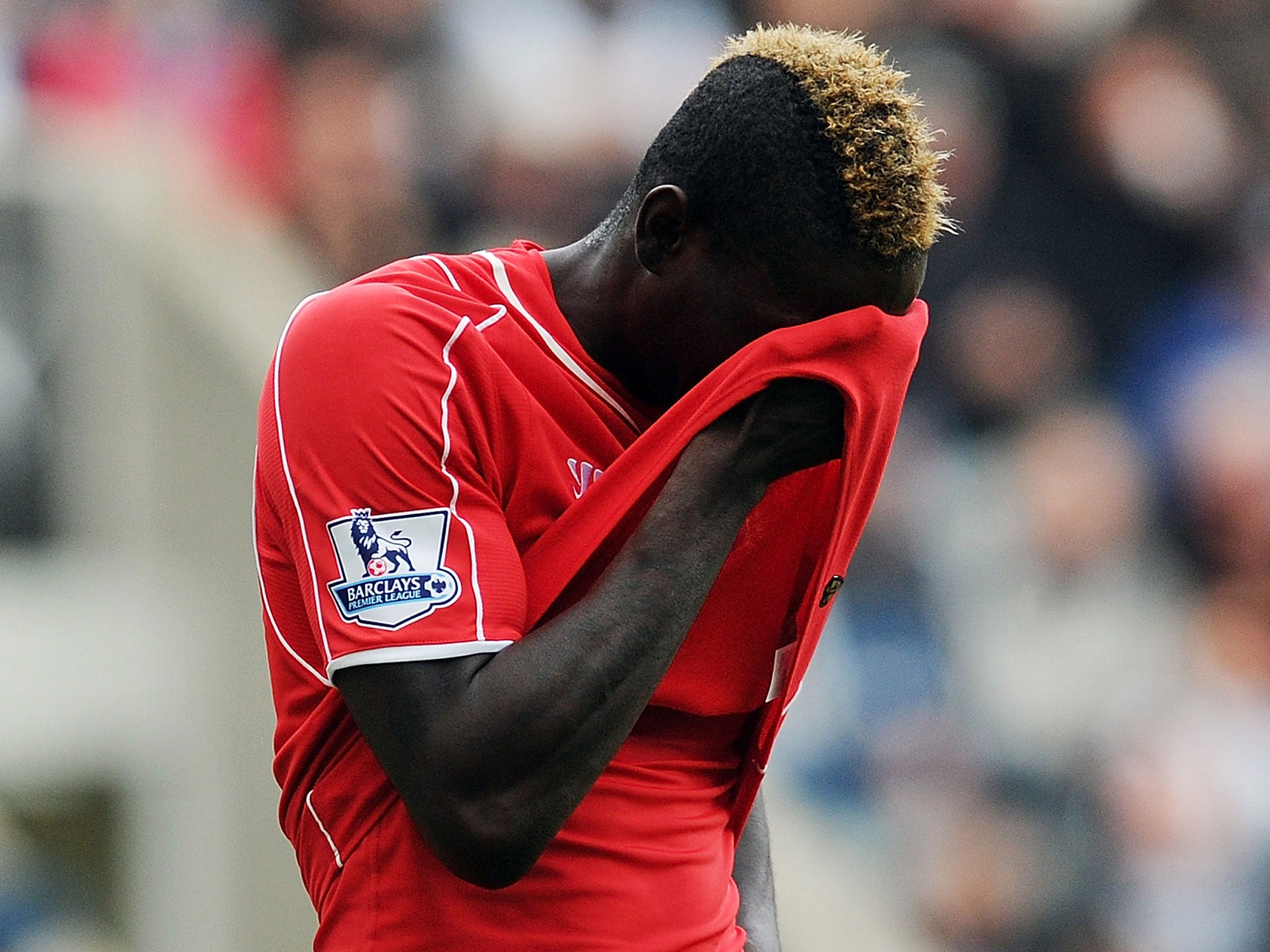 Mario Balotelli reacts to the defeat to Newcastle