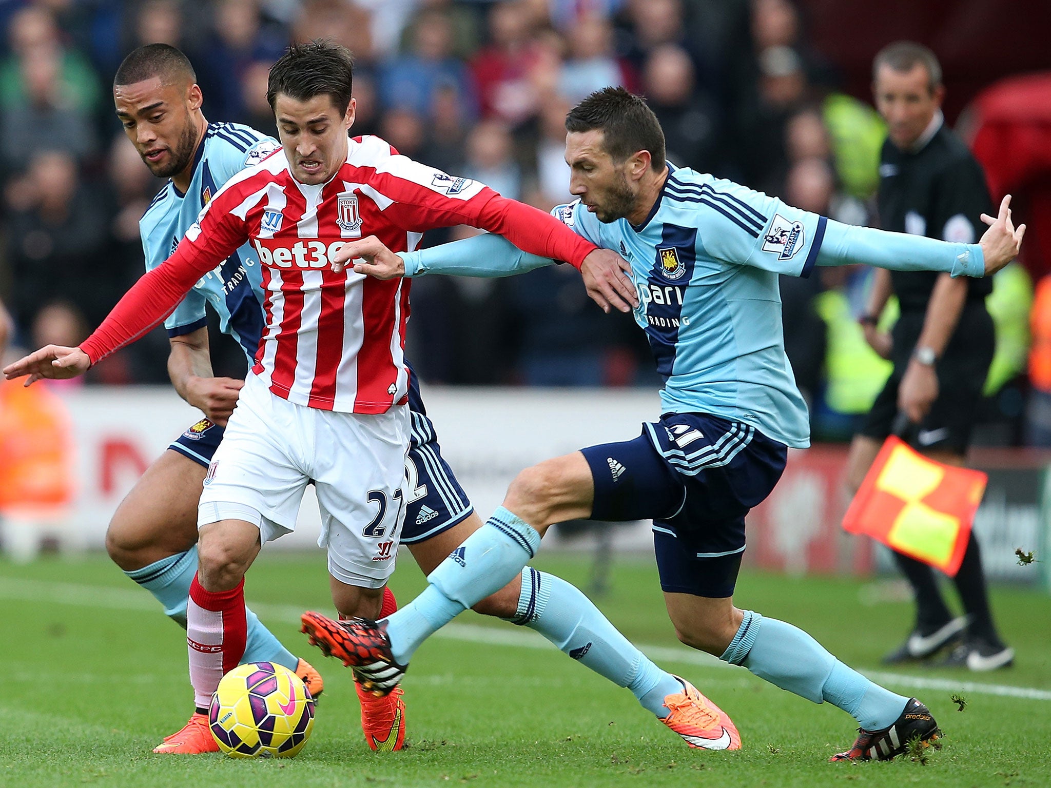 Bojan (left) in action for Stoke