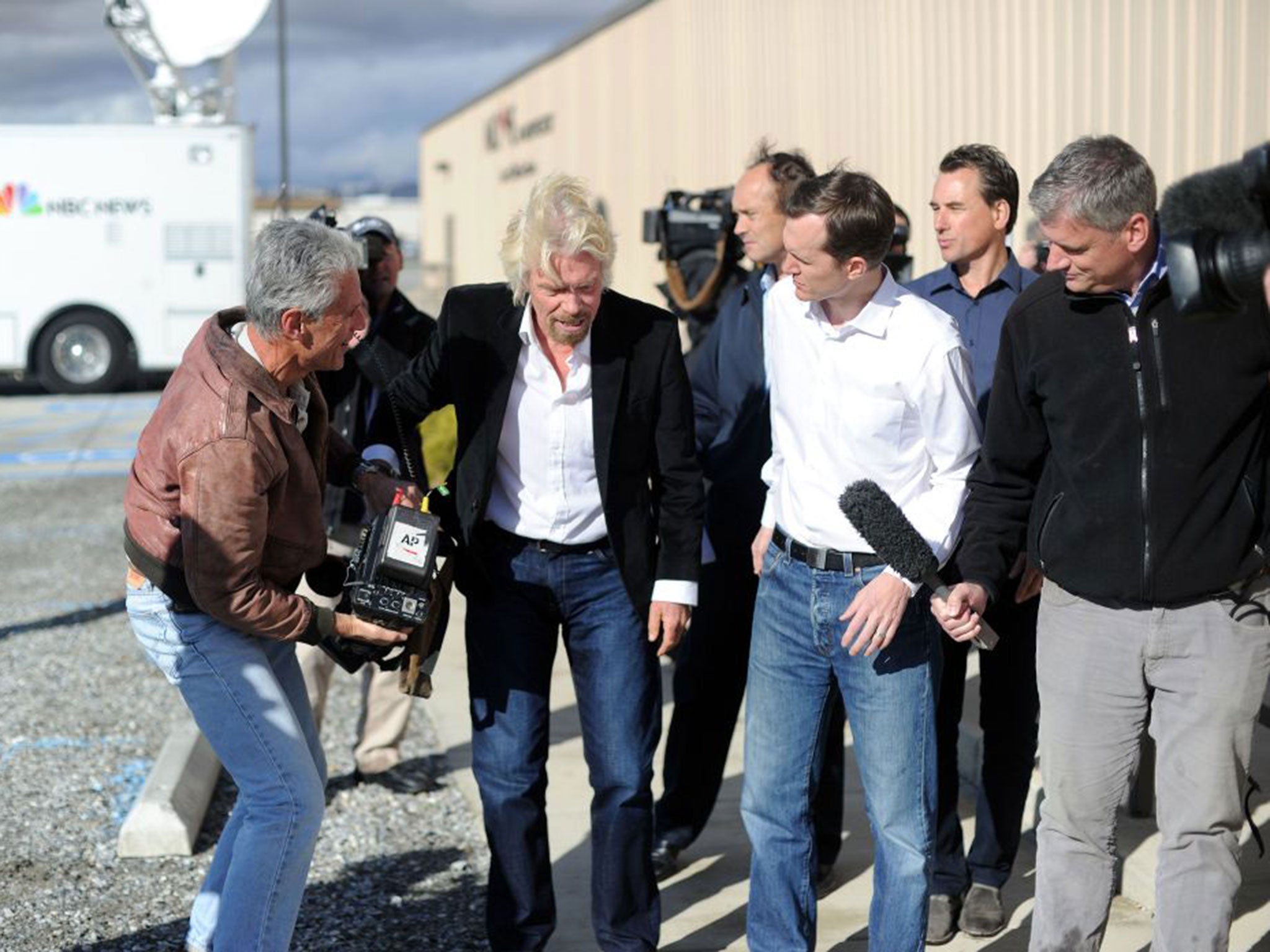 Richard Branson flew into Mojave late on Friday night to assess the wreckage of Virgin Galactic’s flagship spacecraft 