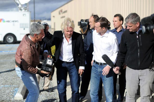 Richard Branson flew into Mojave late on Friday night to assess the wreckage of Virgin Galactic’s flagship spacecraft 