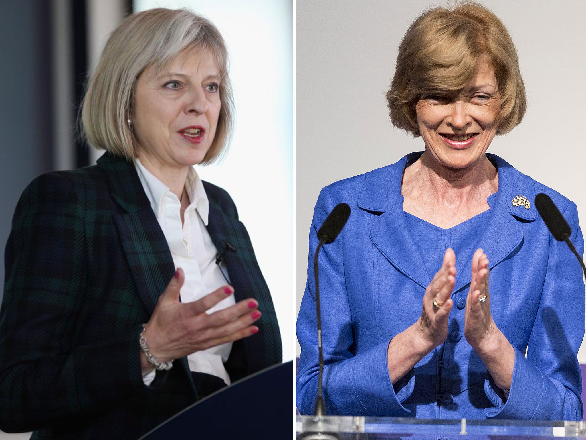 Theresa May, left, and Fiona Woolf