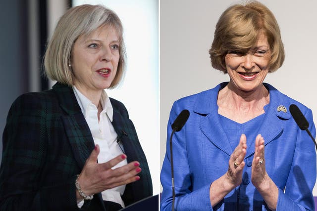 Theresa May, left, and Fiona Woolf 