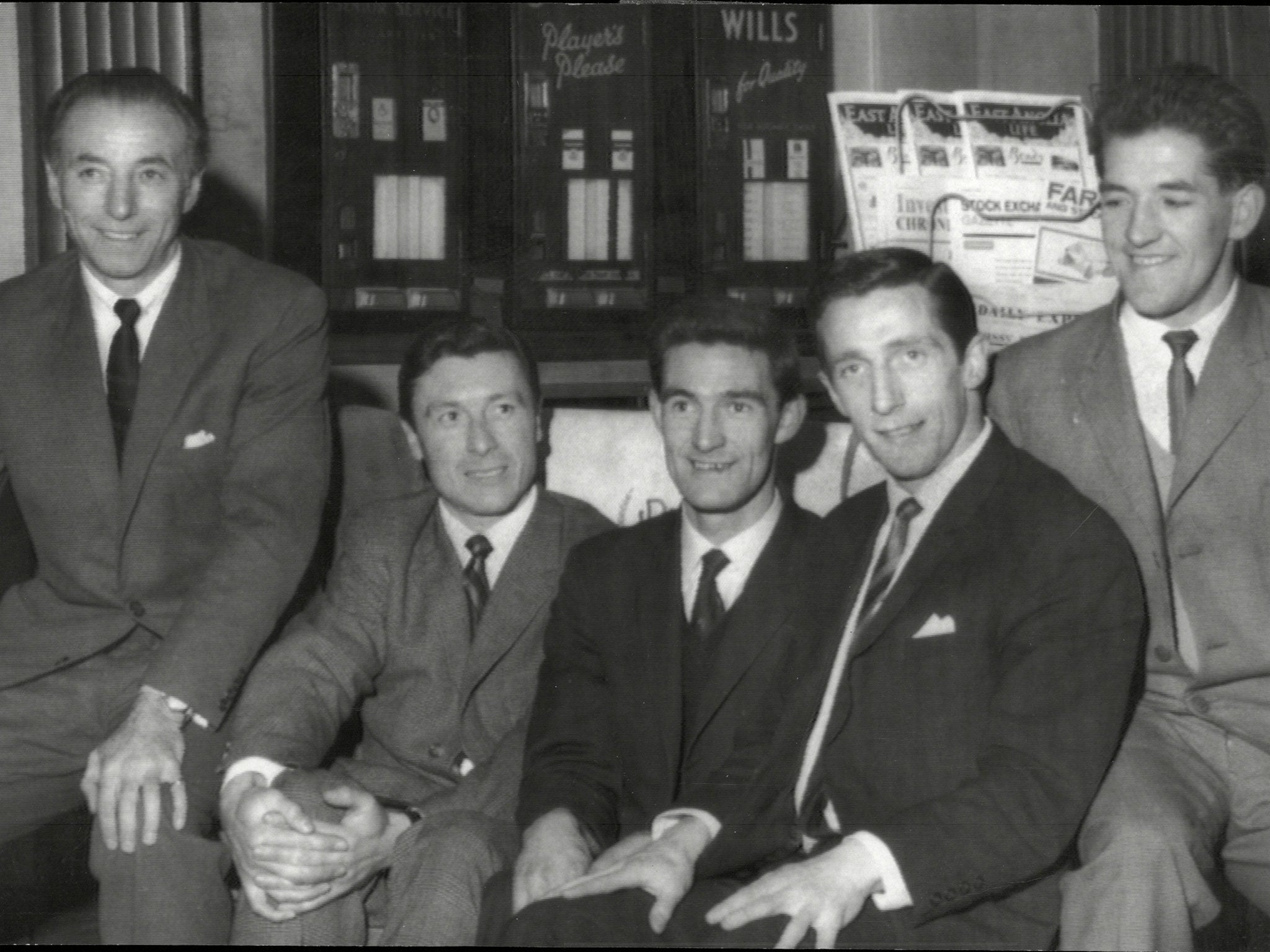 Ratcliffe (far right) with, from left, Stanley Matthews, Jimmy Mcilroy, Jackie Mudie and Dennis Viollet in 1963
