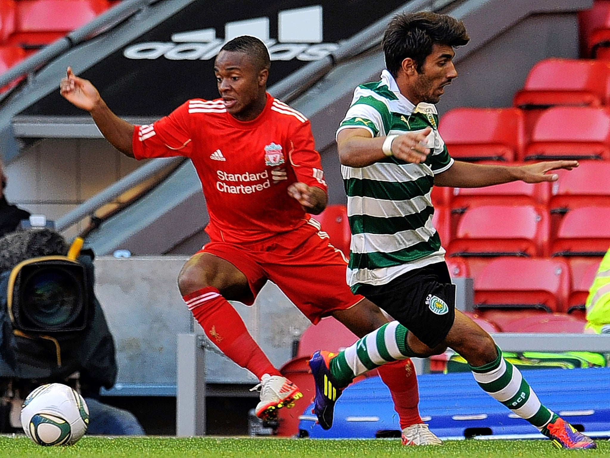 Raheem Sterling playing for Liverpool Under-19s during their 3-0 NextGen Series defeat to Sporting Lisbon at Anfield in 2011