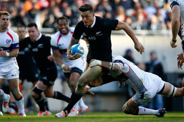 Sonny Bill Williams scored two tries for New Zealand, but ended the match early with a hip injury