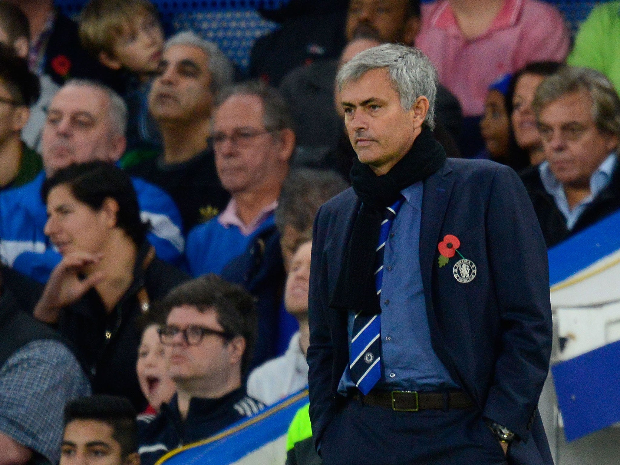 Jose Mourinho watches on during Chelsea's 2-1 win over QPR