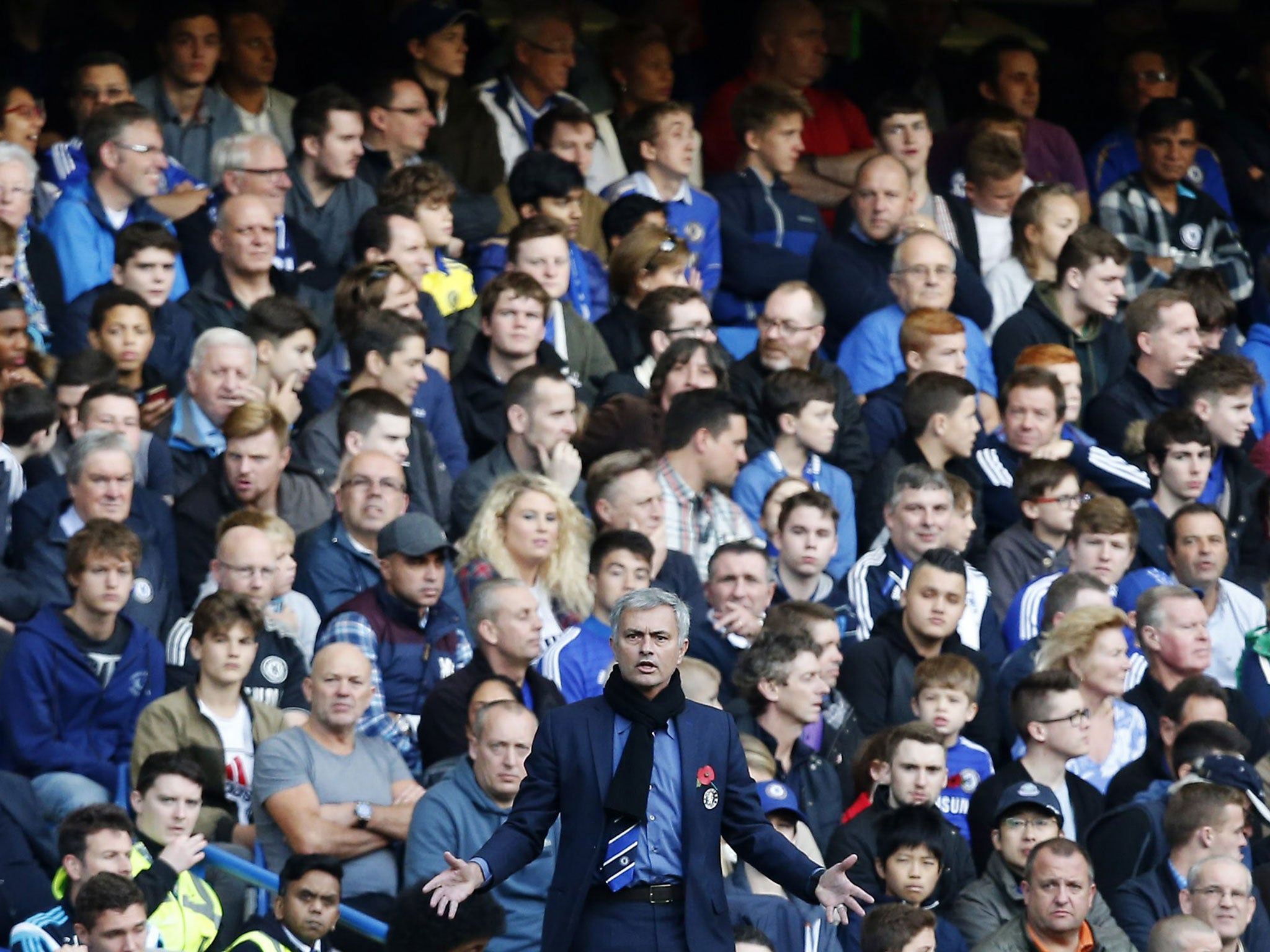 Jose Mourinho in front of the Chelsea fans