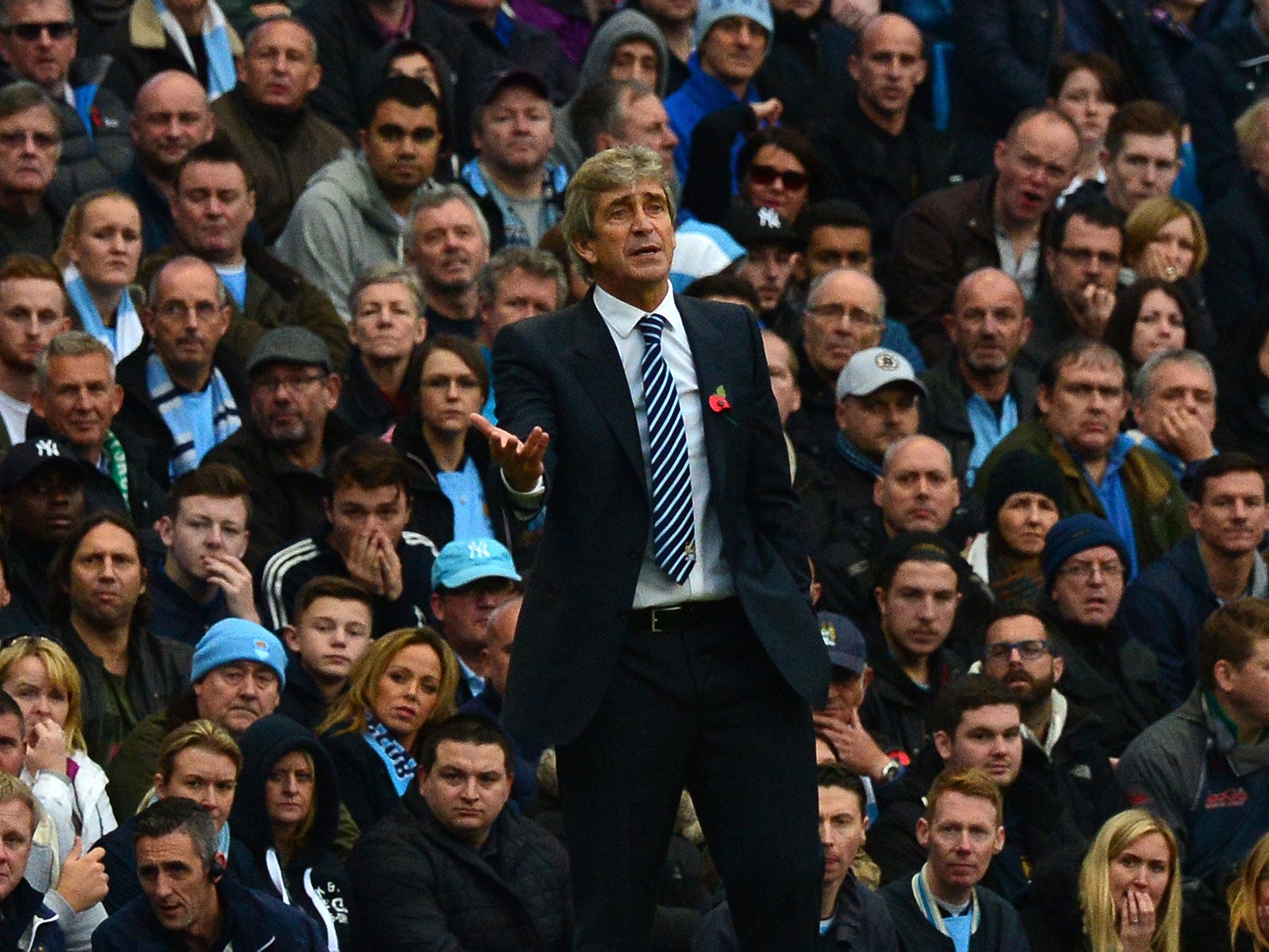 Manuel Pellegrini gestures during the Manchester derby victory