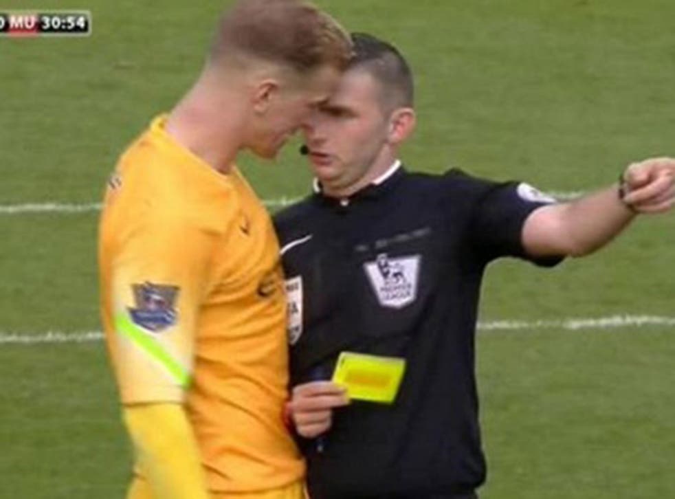 Joe Hart clashes with referee Michael Oliver