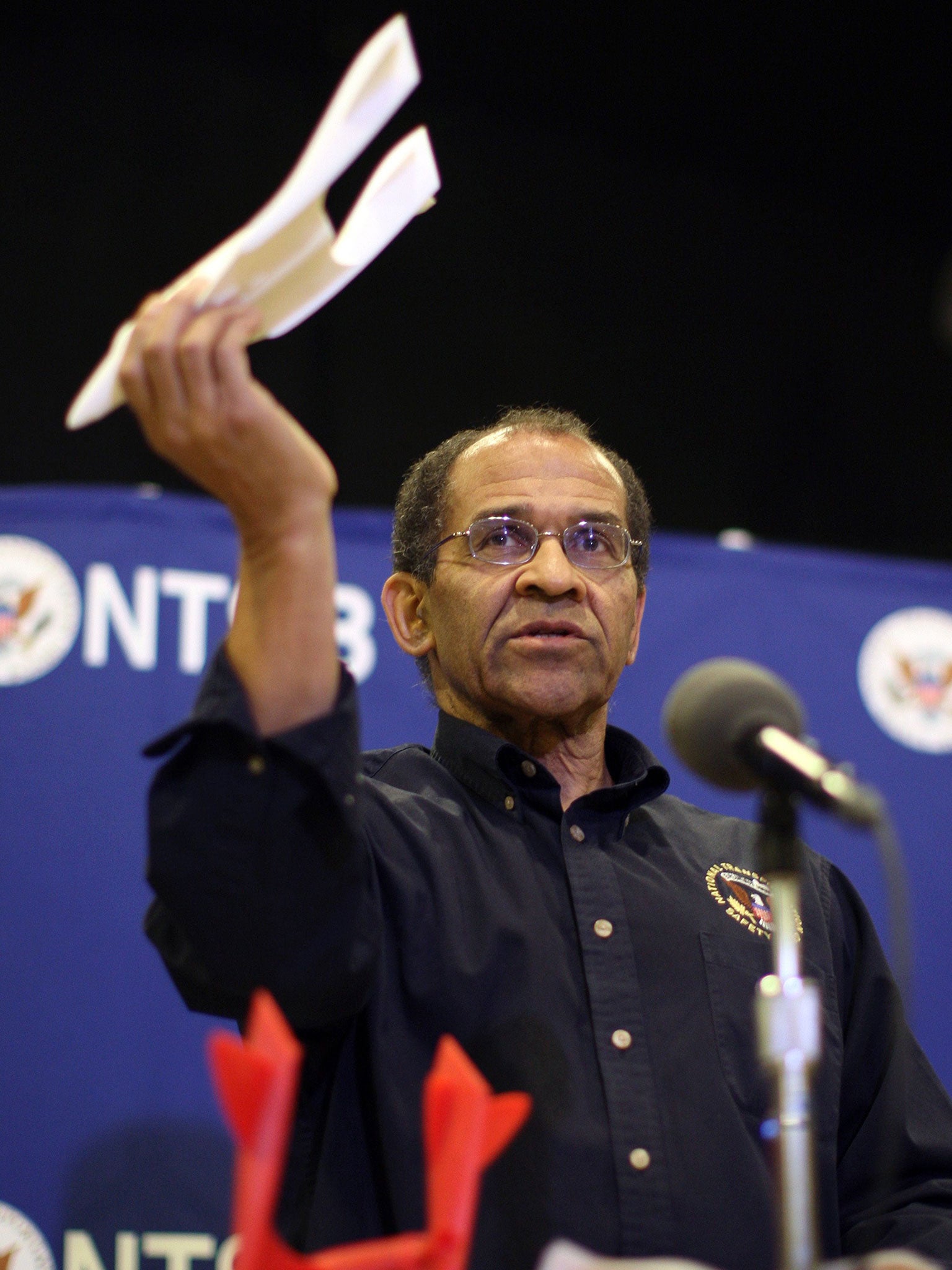 Christopher Hart, acting chairman of the National Transportation Safety Board (NTSB), during a news conference in Mojave, California