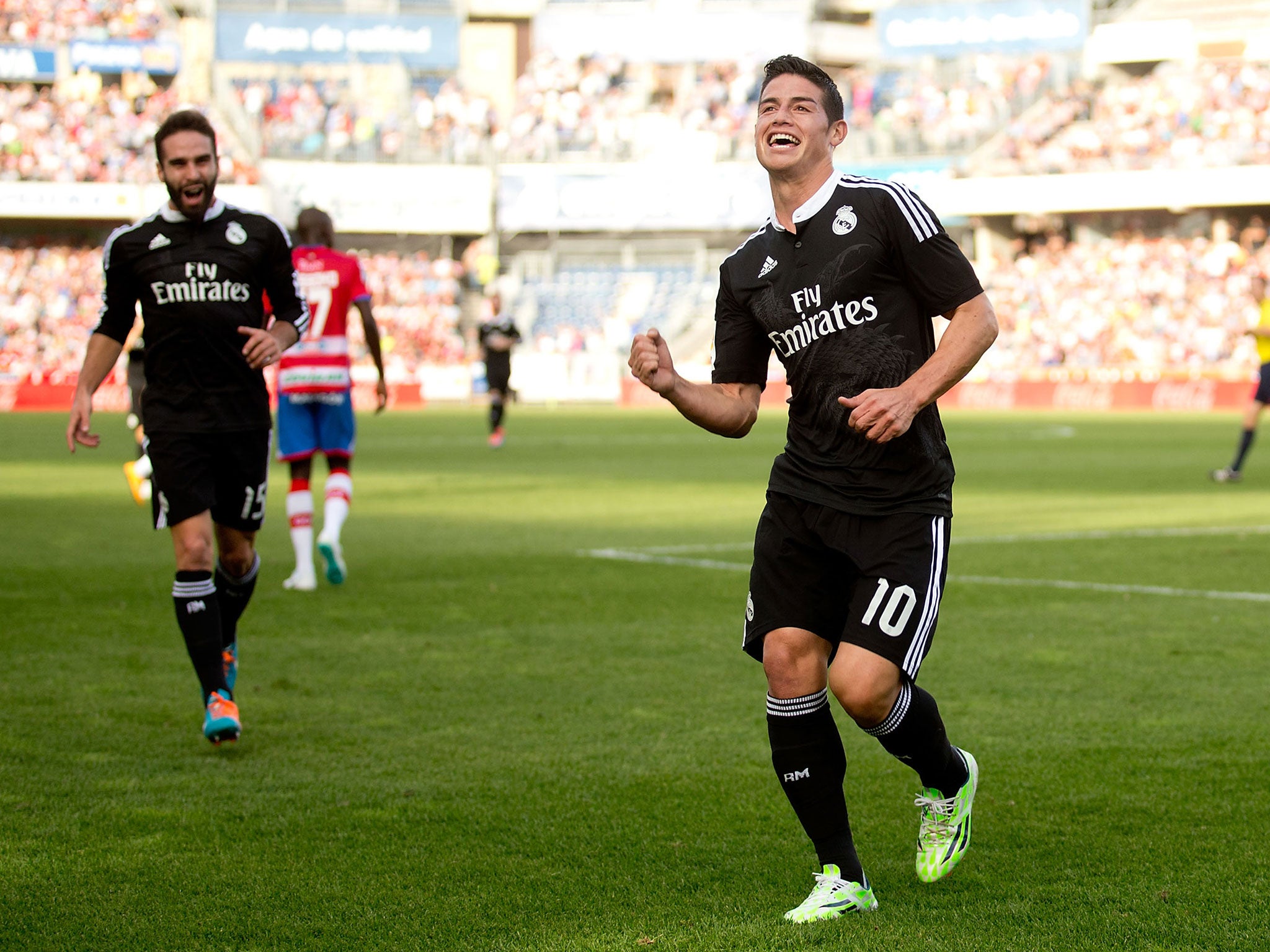 James celebrates his brilliant goal at the weekend