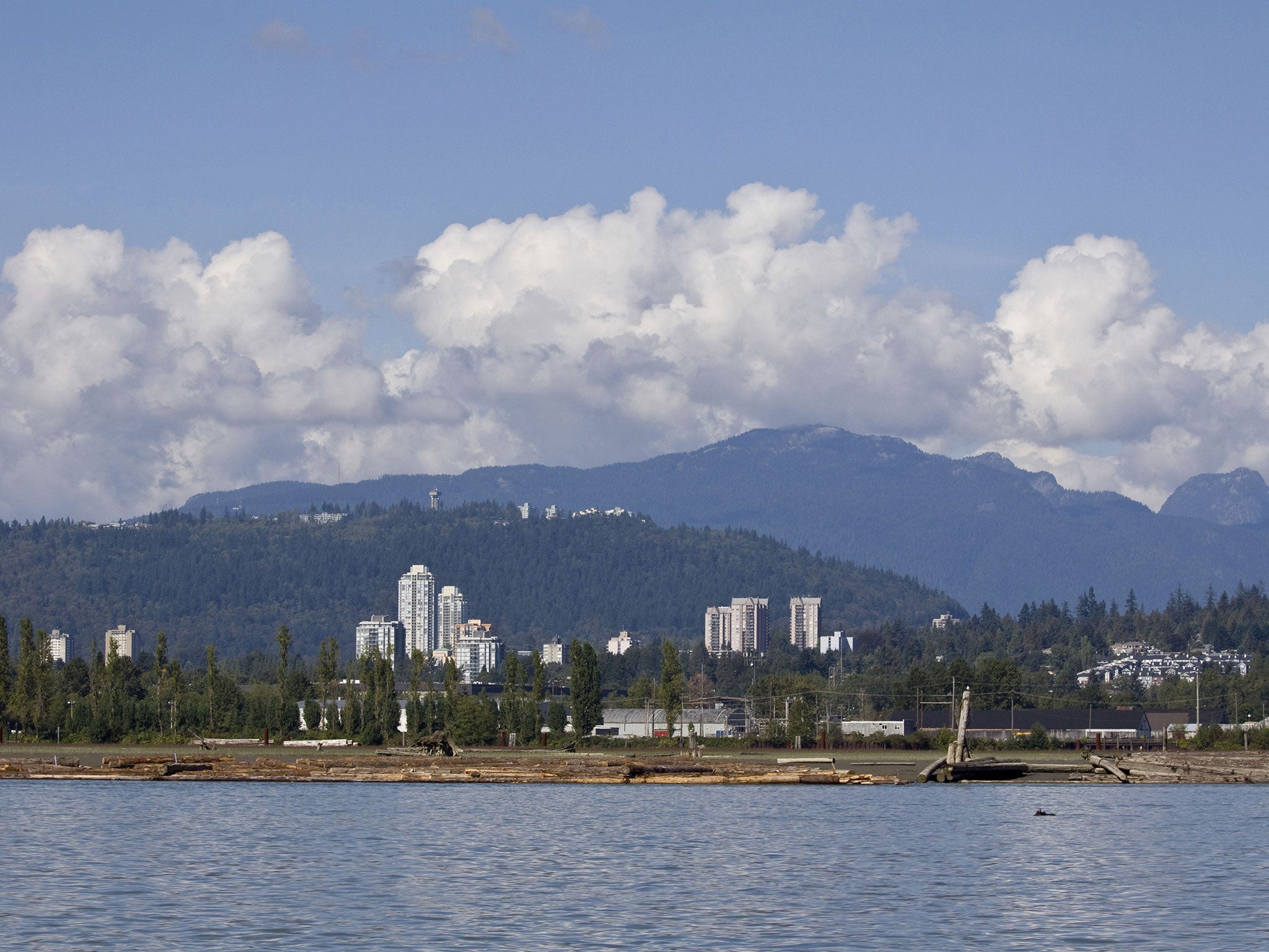 Burnaby and Coquitlam as seen from the waterfront along the Fraser River
